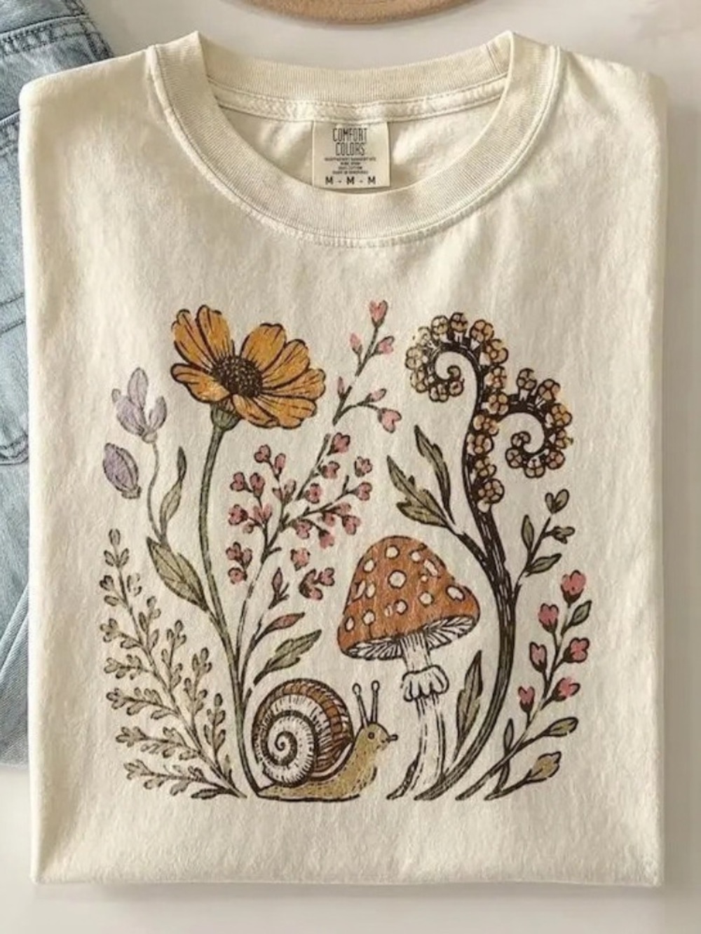Comfort Colors Wildlife Floral & Mushroom Graphic Tee Cottagecore Nature Top